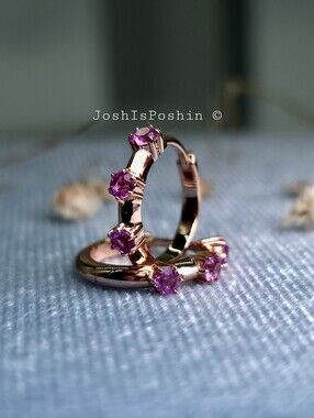 Rose Gold Pink Sapphire Hoop Earrings In Sterling Silver